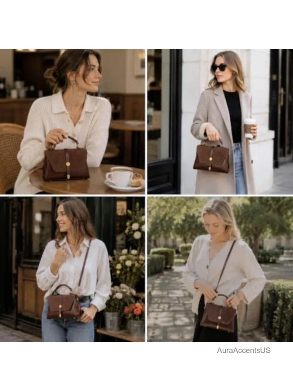 Faux Leather Crossbody Purse with Top Handle, Adjustable Strap, Small Satchel